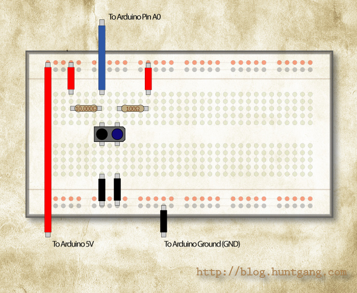 Example TCRT5000 breadboard layout